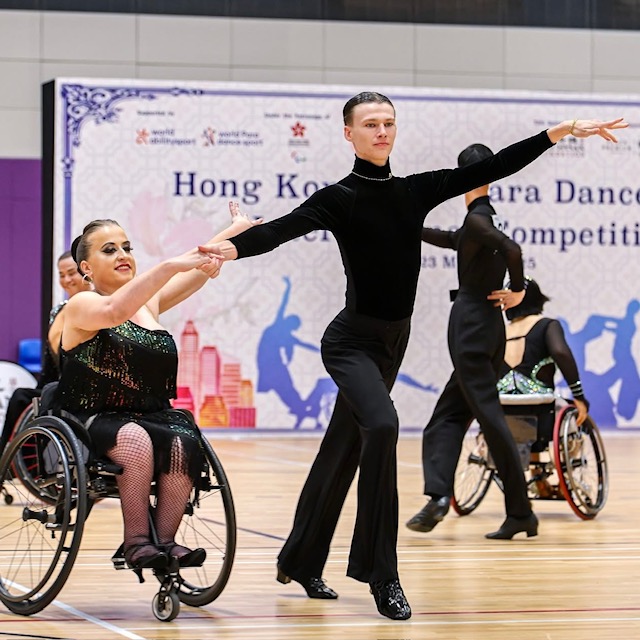 James Bardill competing with his student Danielle Stitfall at the 2025 Hong Kong International Para Dance Sport Championship.