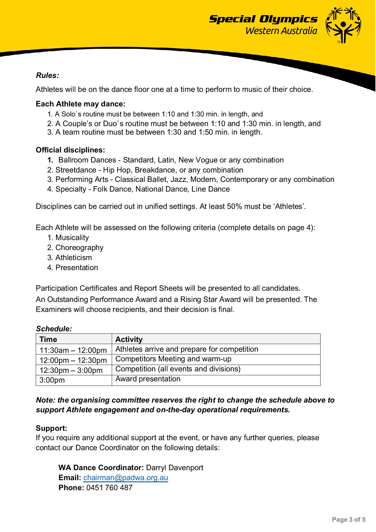 Special Olympics DanceSport WA State Games Information Pack