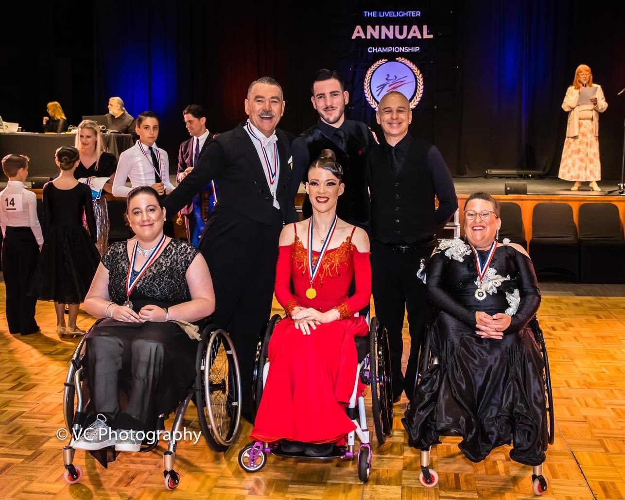 Lizz Bleakley with Simon Mills with Amanda Smith with Peter Hegarty, and Sam Hall with Chris Wood at the 2024 Night of Stars National DanceSport Championship